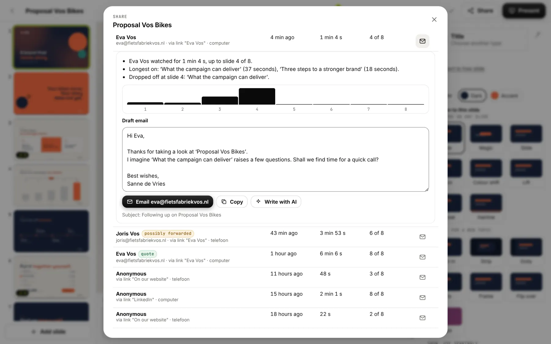 Following up after a viewing session, with a summary and a draft email
